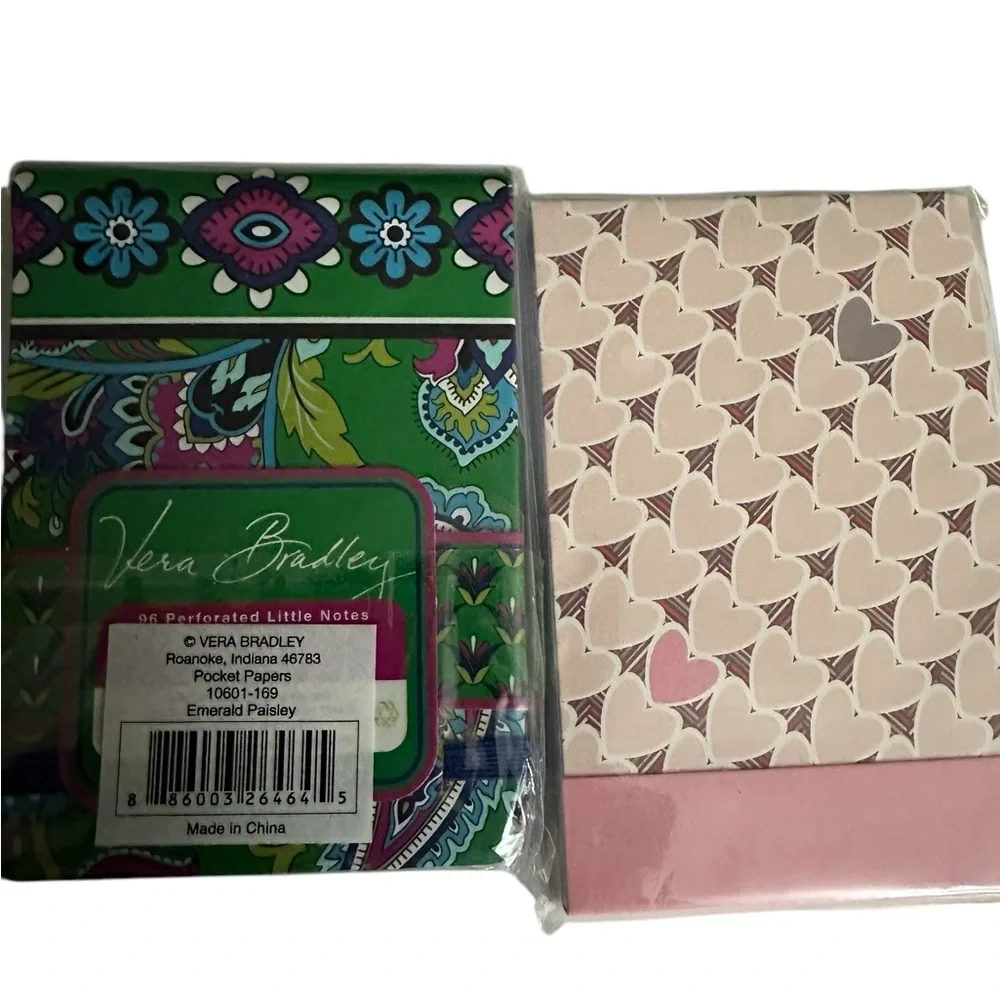 Two NWT Vera Bradley Mini Notebooks with mini pencil GREEN & Pink